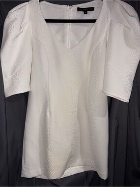 The Vintage Shop White Textured V-Neck Mini Dress
